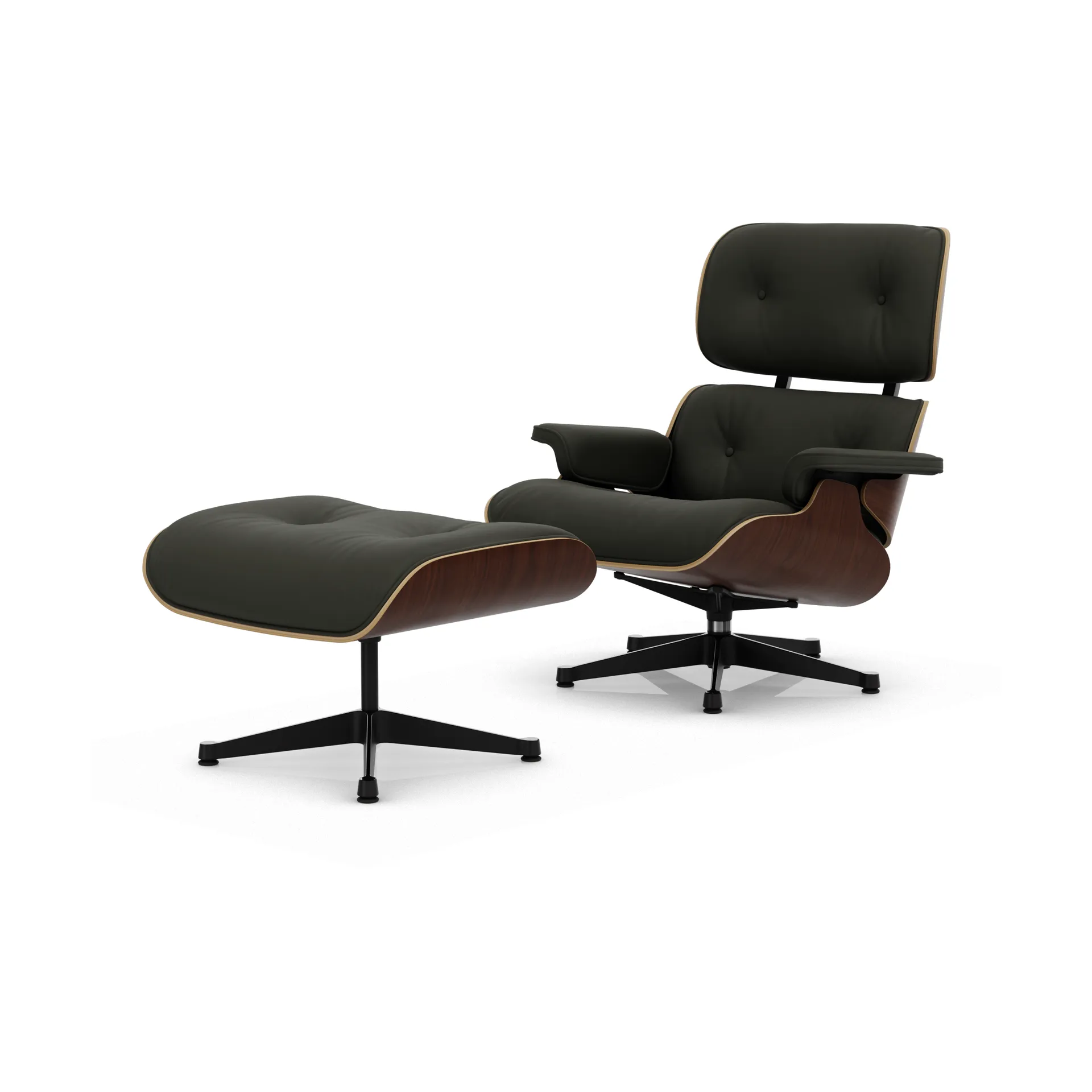 Eames Lounge Chair & Ottoman new dimensions, 61 Umbra grey-32 walnut dark-pol. steel-black Vitra