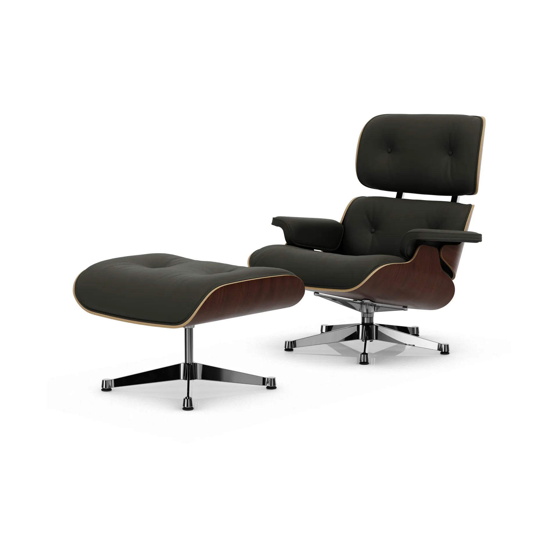 Eames Lounge Chair & Ottoman new dimensions, 61 Umbra grey-32 walnut dark-pol. steel Vitra