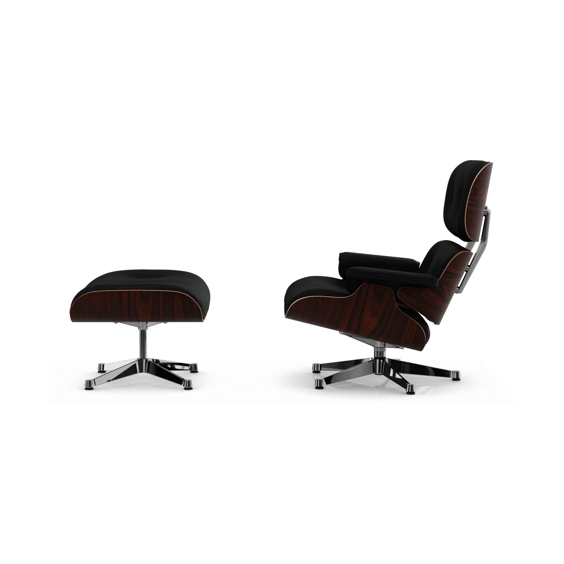 Eames Lounge Chair & Ottoman new dimensions, 66 Nero-05 santos palisander-pol. steel Vitra