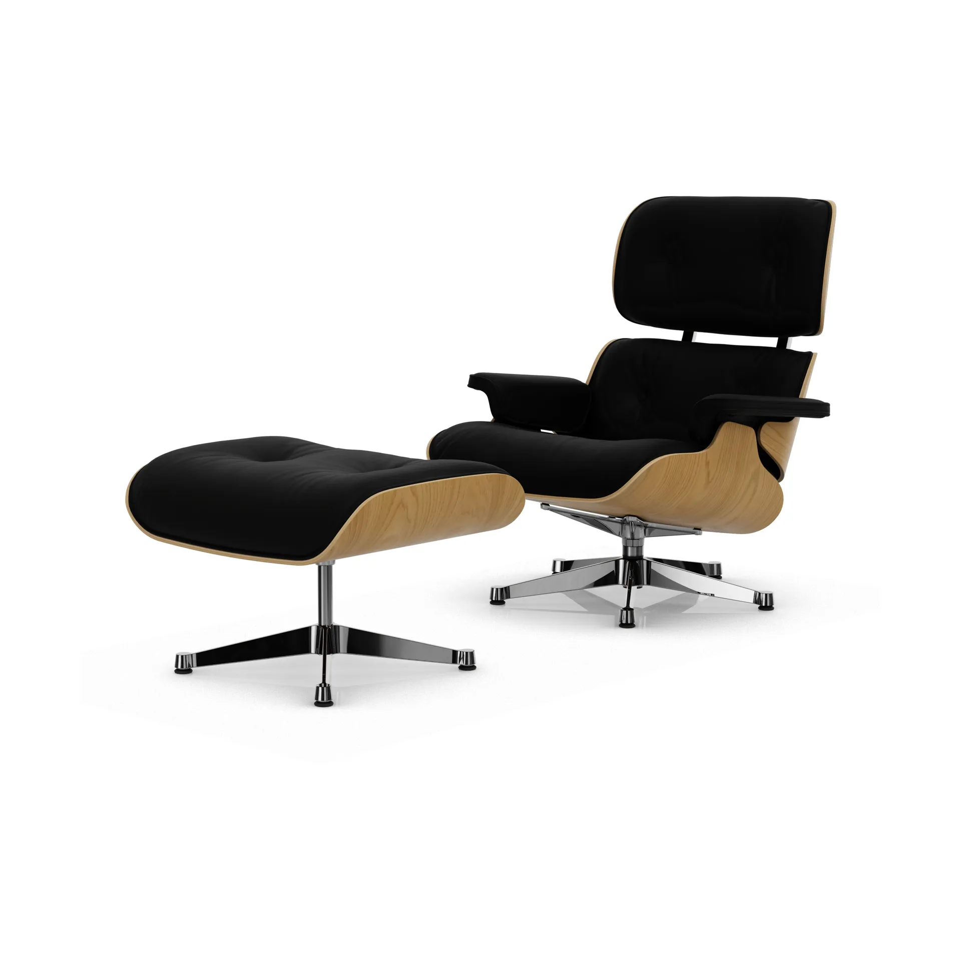 Eames Lounge Chair & Ottoman new dimensions, 66 Nero-26 chestnut natural-pol. steel Vitra