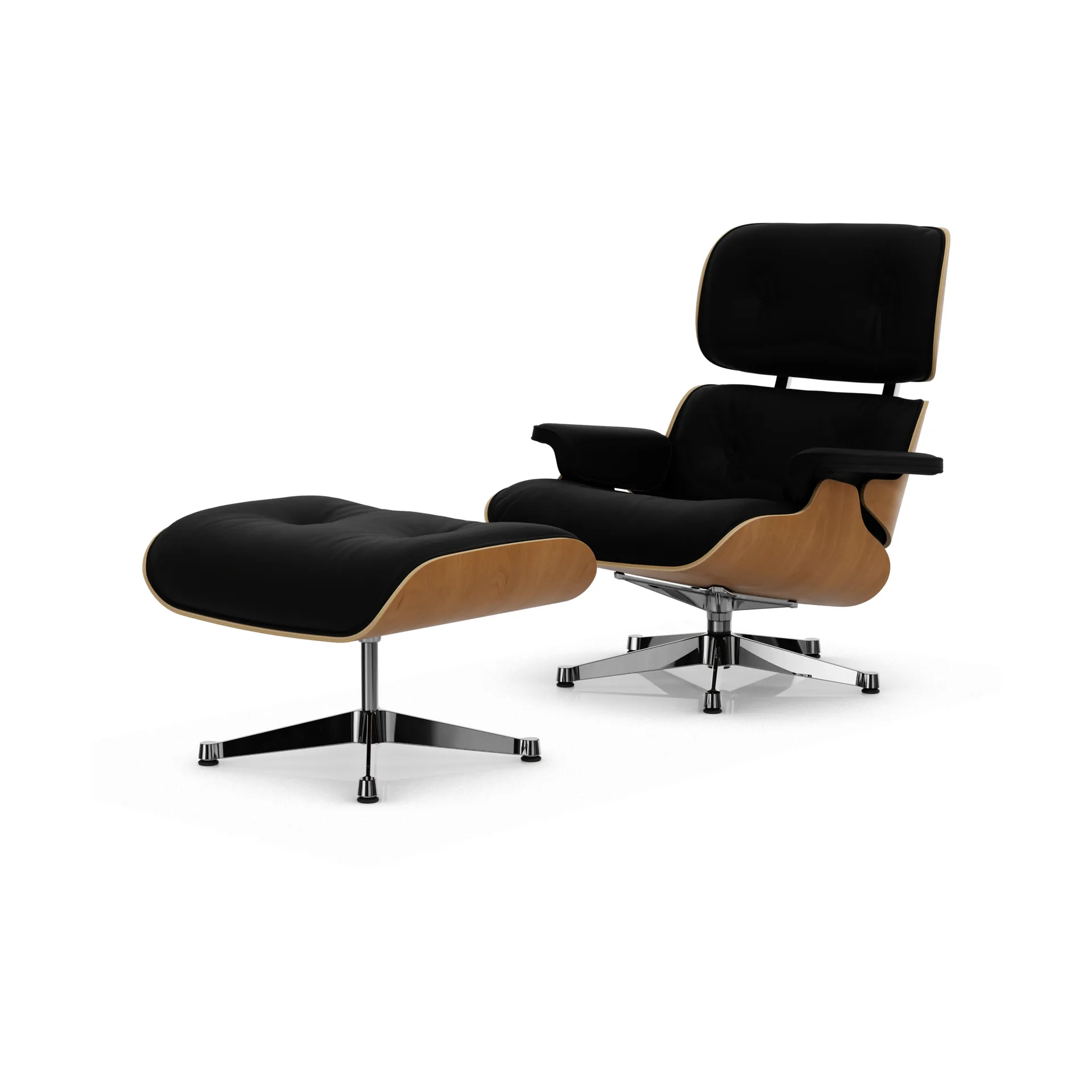 Eames Lounge Chair & Ottoman new dimensions, 66 Nero-28 cherry natural-pol. steel Vitra