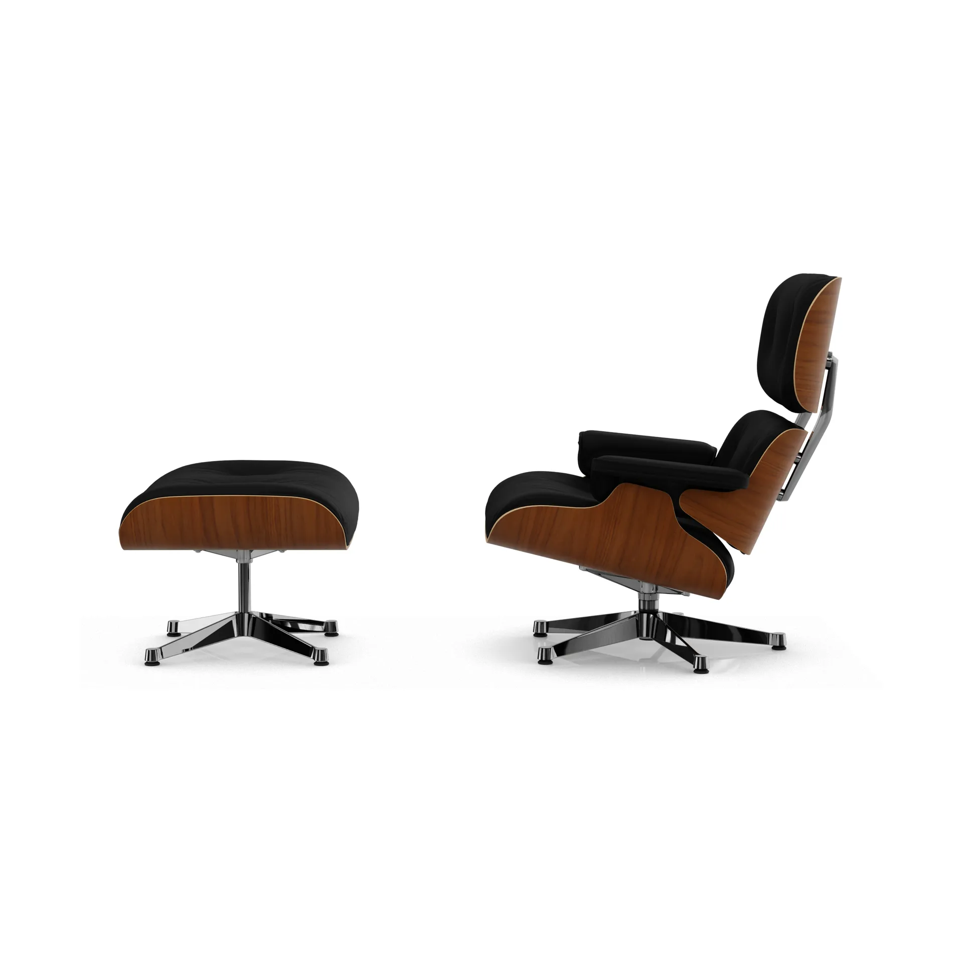Eames Lounge Chair & Ottoman new dimensions, 66 Nero-31 walnut natural-pol. steel Vitra