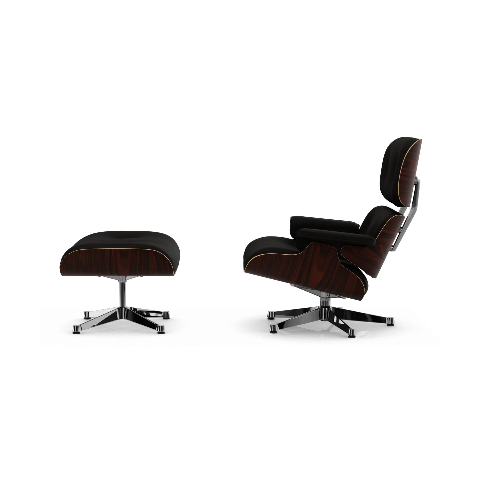 Eames Lounge Chair & Ottoman new dimensions, 68 Chocolate-05 santos palisander-pol. steel Vitra