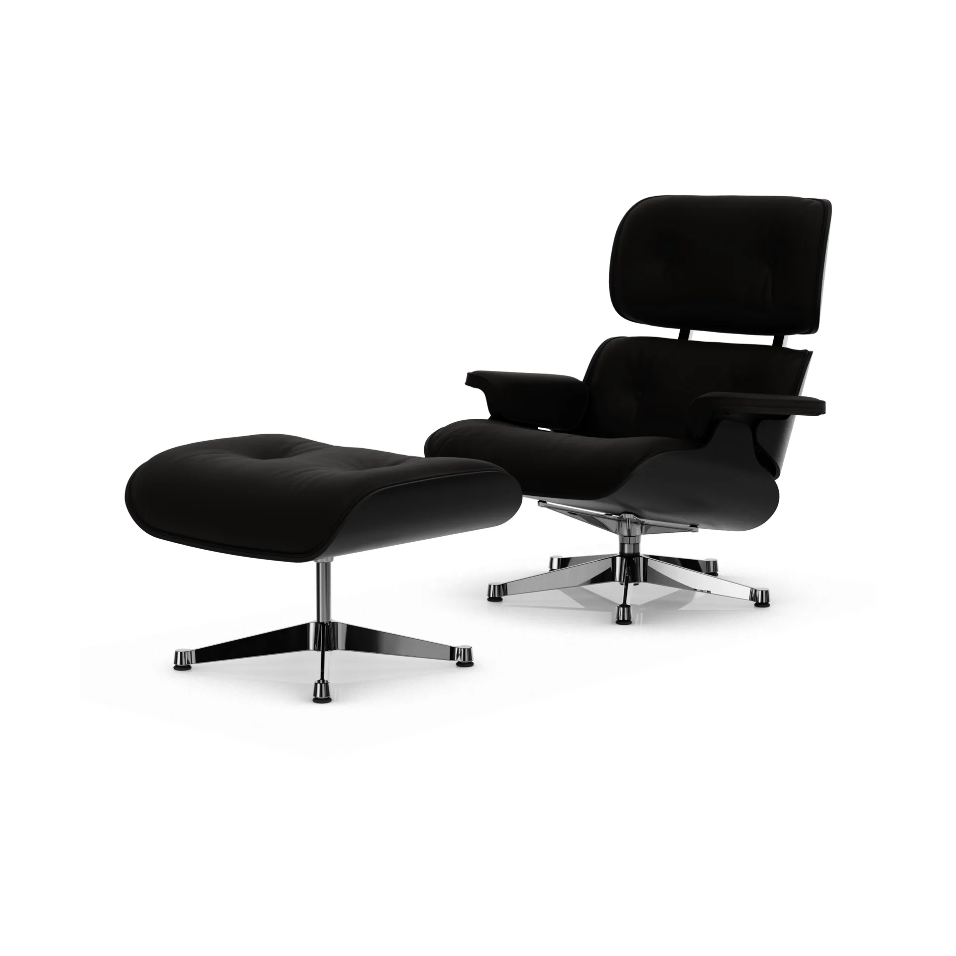 Eames Lounge Chair & Ottoman new dimensions, 68 Chocolate-27 chestnut black-pol. steel Vitra