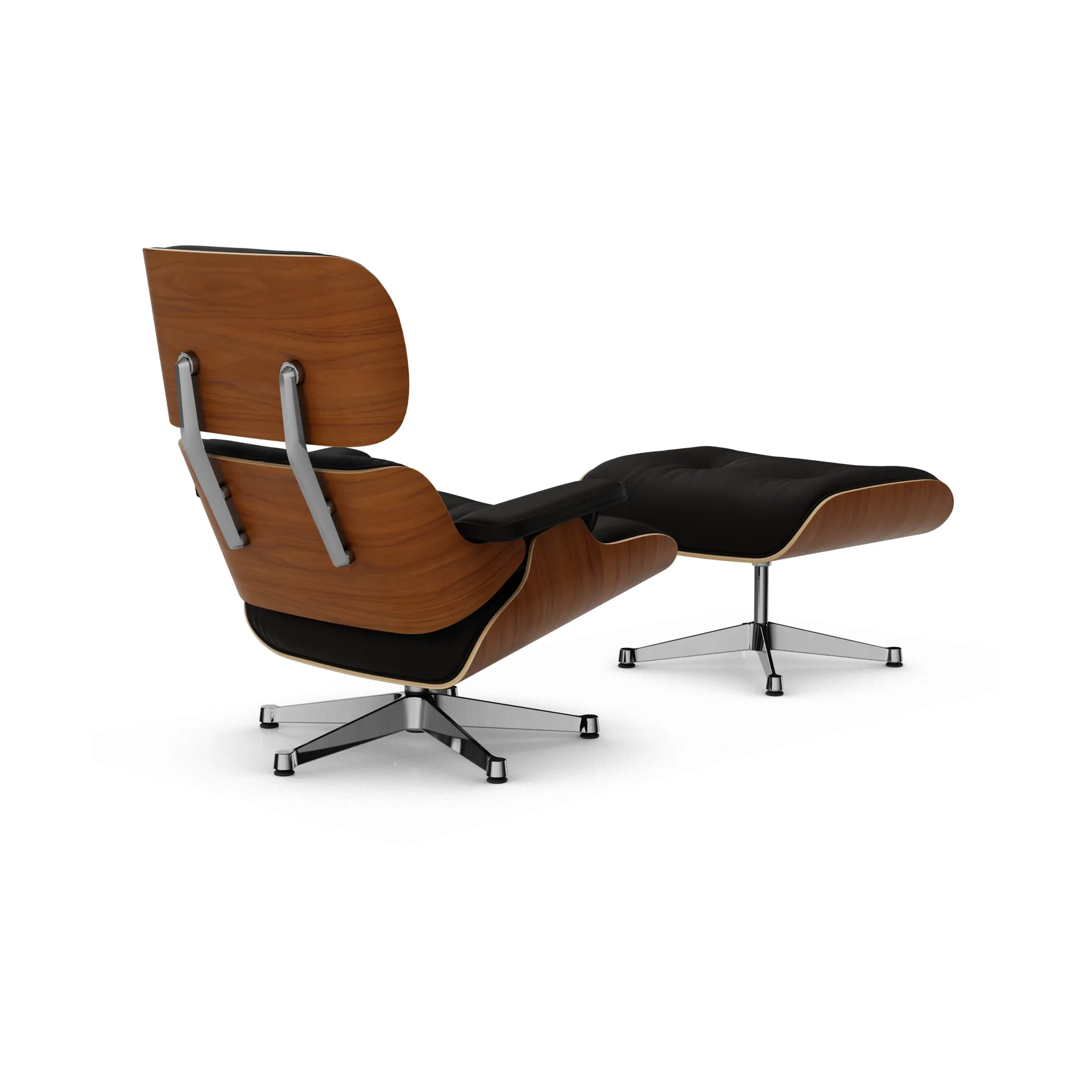 Eames Lounge Chair & Ottoman new dimensions, 68 Chocolate-31 walnut natural-pol. steel Vitra