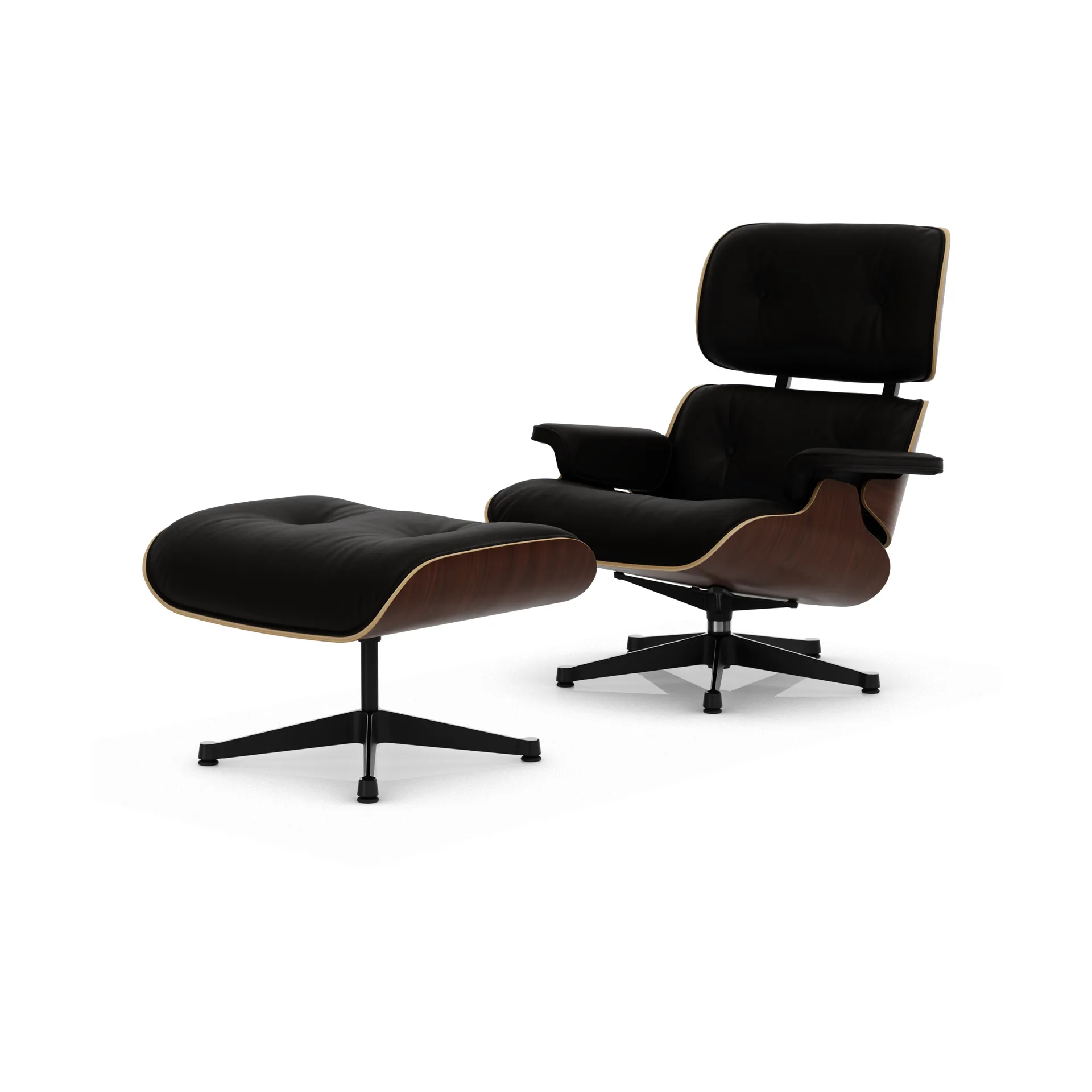 Eames Lounge Chair & Ottoman new dimensions, 68 Chocolate-32 walnut dark-pol. steel-black Vitra