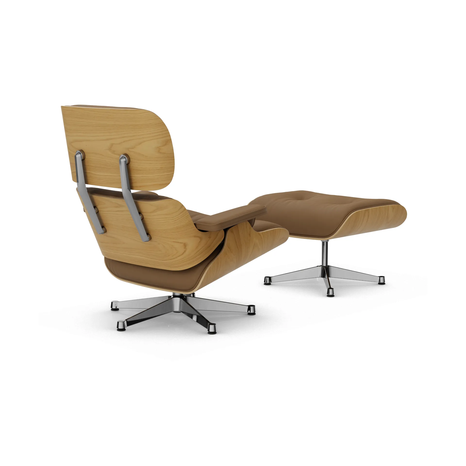 Eames Lounge Chair & Ottoman new dimensions, 75 Camel-26 chestnut natural-pol. steel Vitra