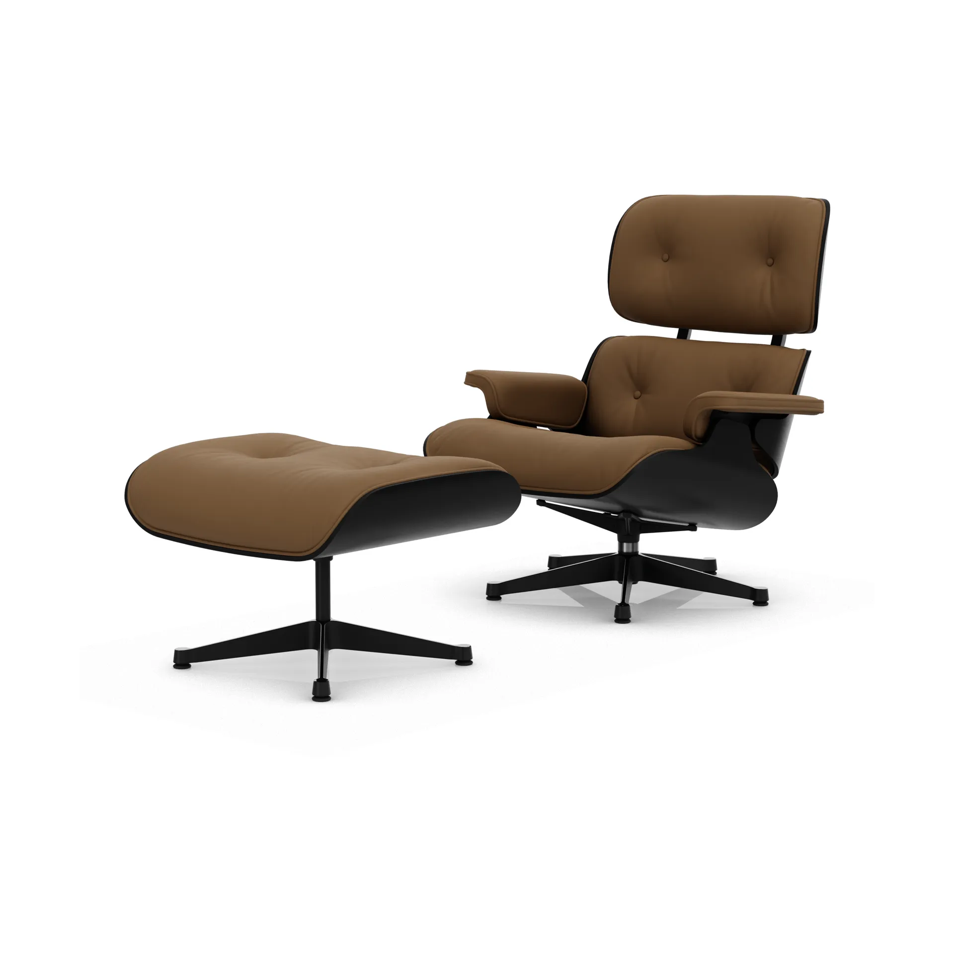 Eames Lounge Chair & Ottoman new dimensions, 75 Camel-27 chestnut black-pol. steel-black Vitra