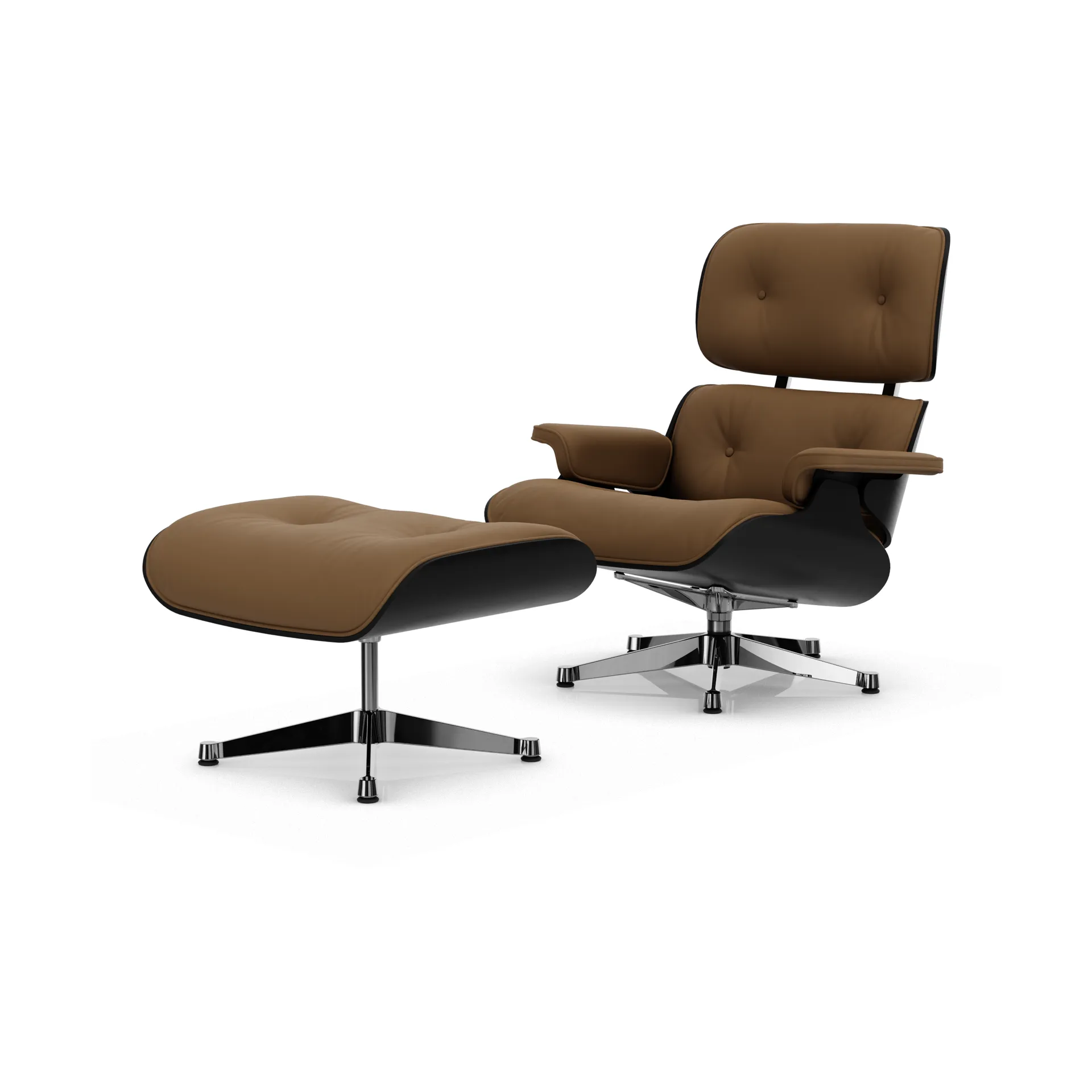Eames Lounge Chair & Ottoman new dimensions, 75 Camel-27 chestnut black-pol. steel Vitra
