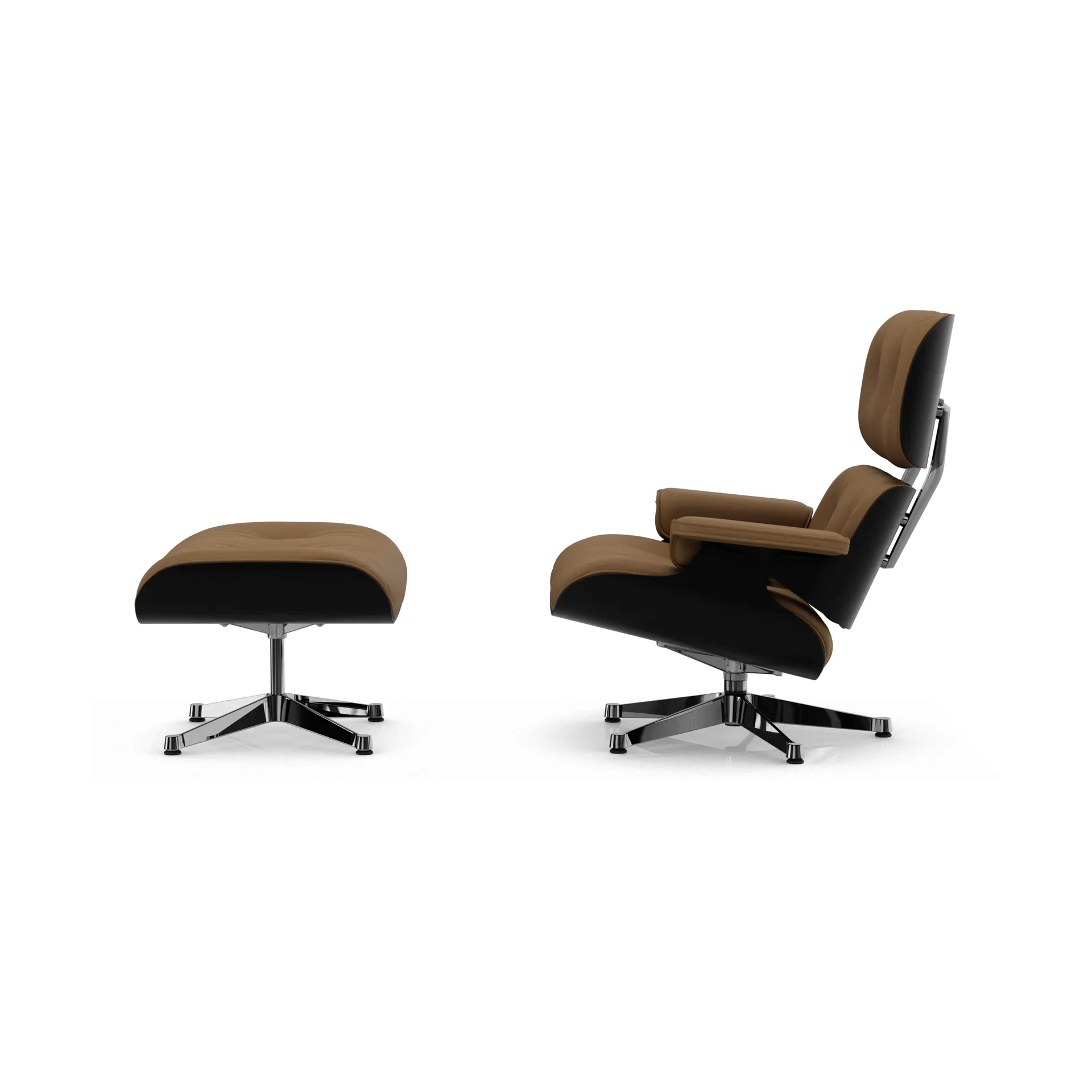 Eames Lounge Chair & Ottoman new dimensions, 75 Camel-27 chestnut black-pol. steel Vitra