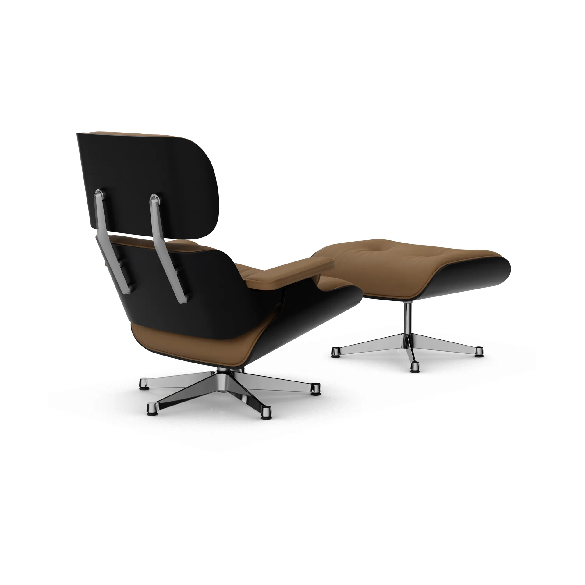 Eames Lounge Chair & Ottoman new dimensions, 75 Camel-27 chestnut black-pol. steel Vitra