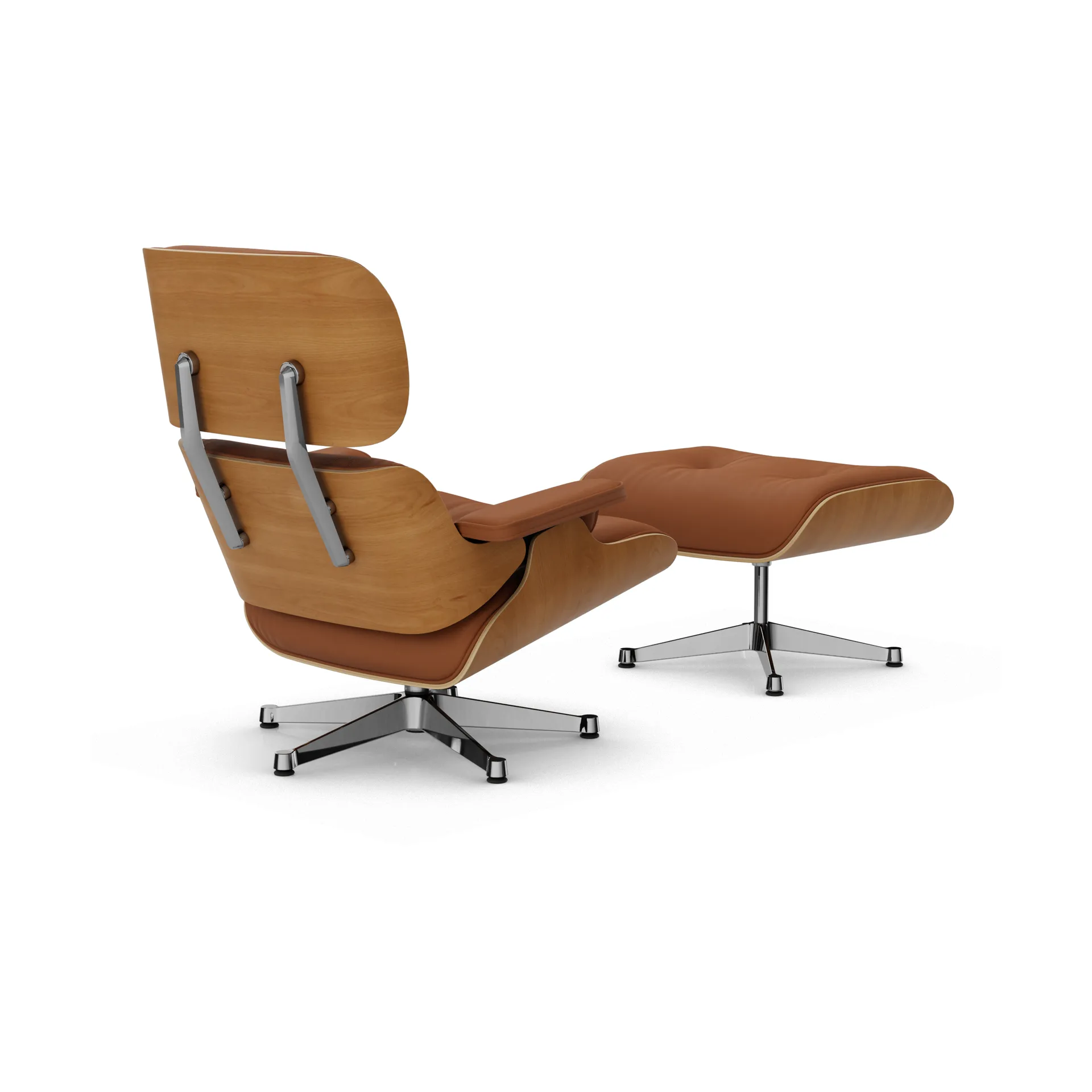 Eames Lounge Chair & Ottoman new dimensions, 97 Cognac-28 cherry natural-pol. steel Vitra