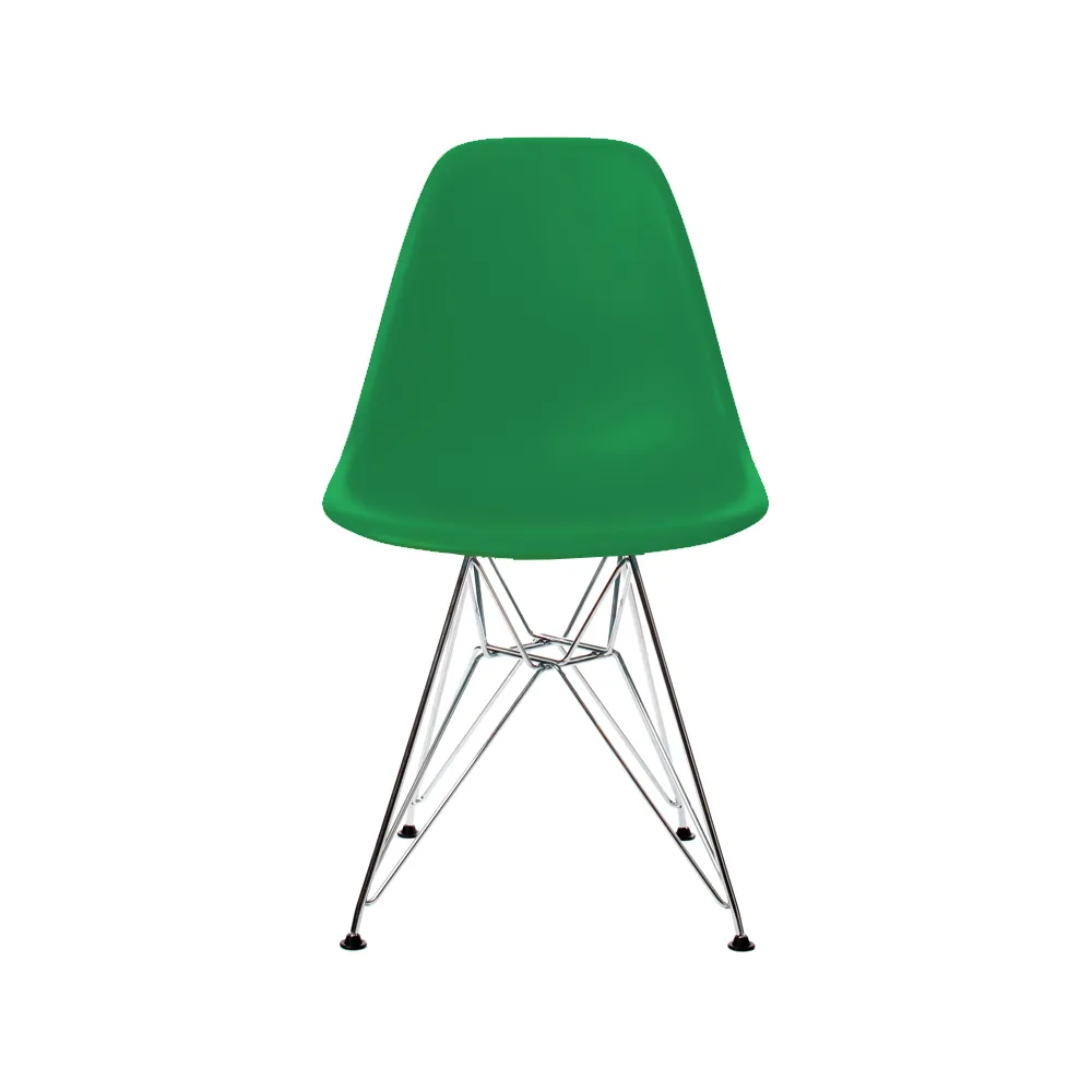 Eames Plastic Side Chair DSR Hard Glides stol , Green-Chrome Vitra