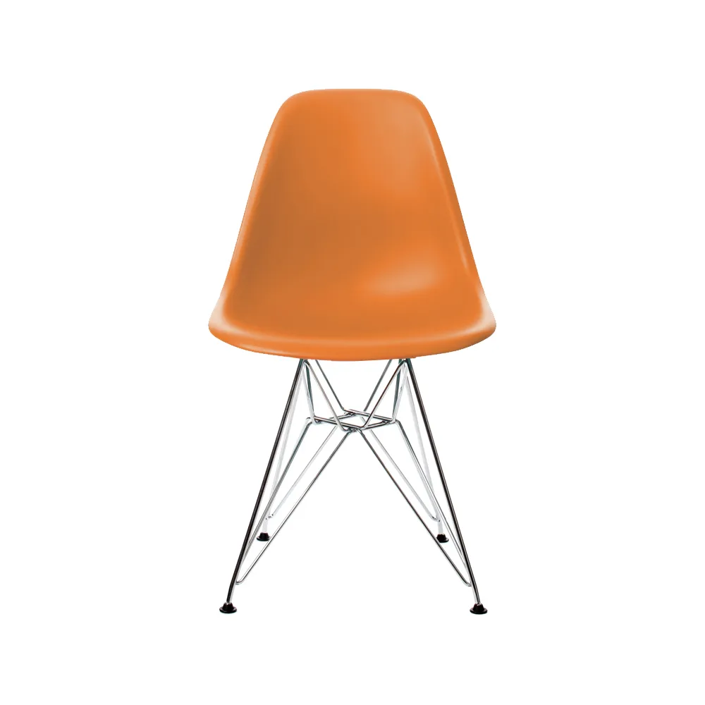 Eames Plastic Side Chair DSR Hard Glides stol , Rusty orange-Chrome Vitra