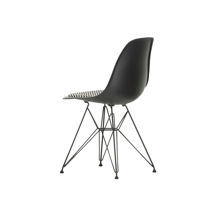 Eames plastic side chair DSR stol klädd sits, Black-Checkered-Black Vitra
