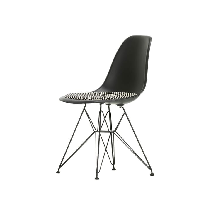 Eames plastic side chair DSR stol klädd sits, Black-Checkered-Black Vitra