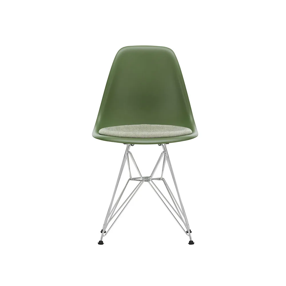 Eames plastic side chair DSR stol klädd sits, Forest-Hopsak 87-Chrome Vitra