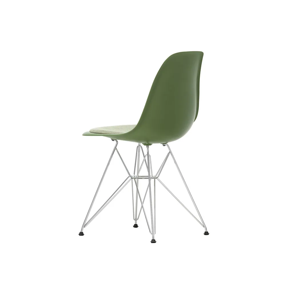 Eames plastic side chair DSR stol klädd sits, Forest-Hopsak 87-Chrome Vitra