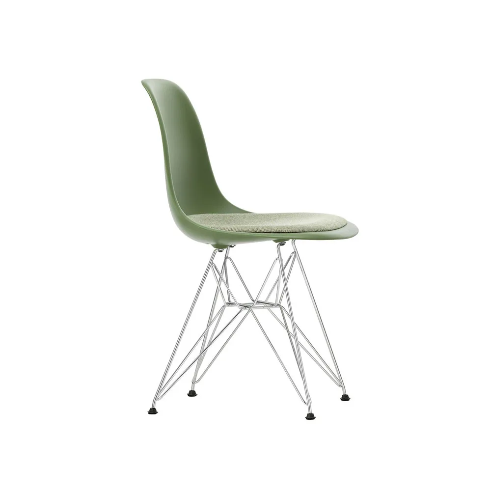 Eames plastic side chair DSR stol klädd sits, Forest-Hopsak 87-Chrome Vitra