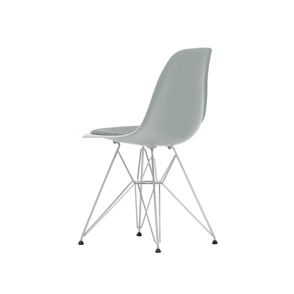 Eames plastic side chair DSR stol klädd sits, Light grey-Hopsak 23-Chrome Vitra