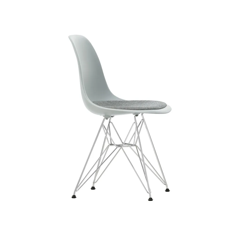 Eames plastic side chair DSR stol klädd sits, Light grey-Hopsak 23-Chrome Vitra