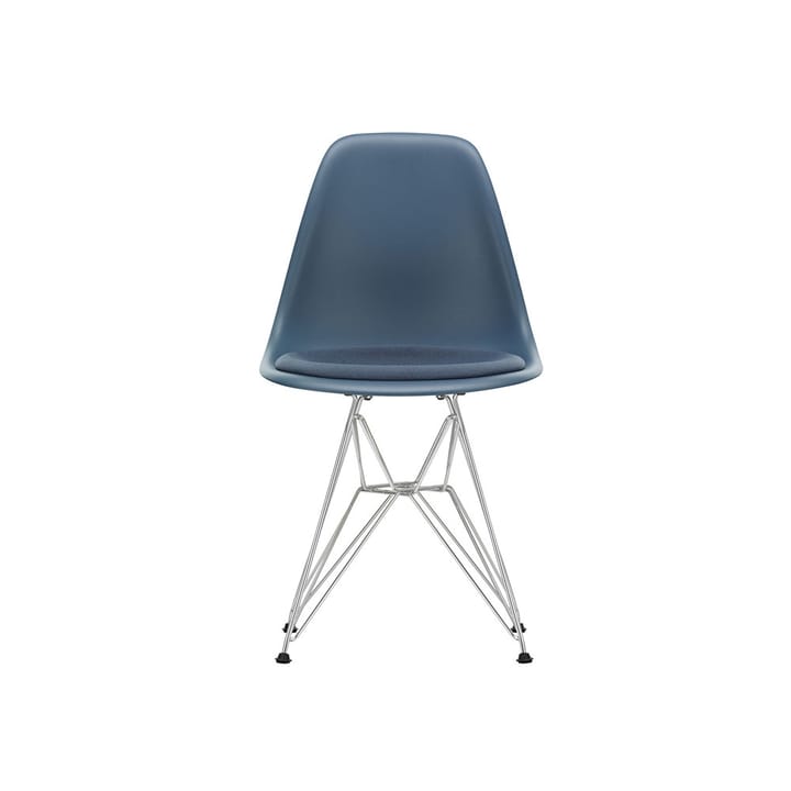 Eames plastic side chair DSR stol klädd sits - Sea blue-Hopsak 22-Chrome - Vitra