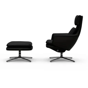 Grand Relax fåtölj + fotpall Leather premium F 66 nero-aluminium - Vitra