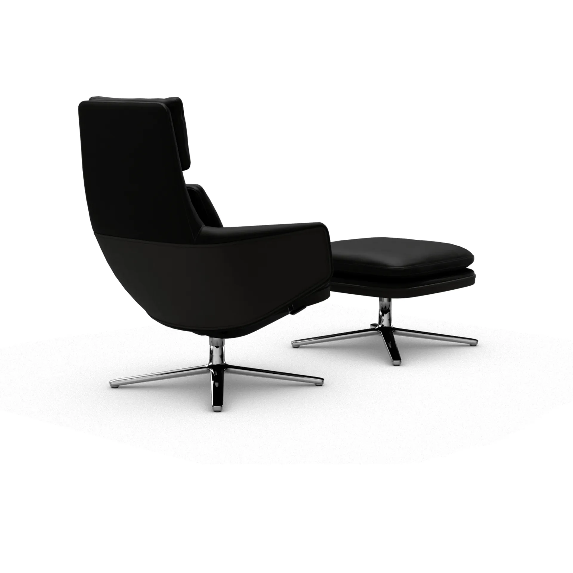 Grand Relax fåtölj + fotpall Leather premium F 66 nero-aluminium Vitra