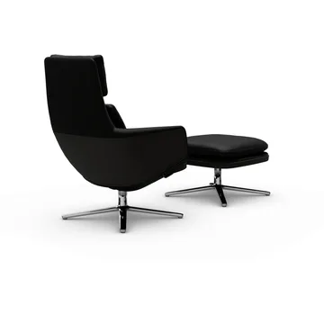 Grand Relax fåtölj + fotpall Leather premium F 66 nero-aluminium - Vitra