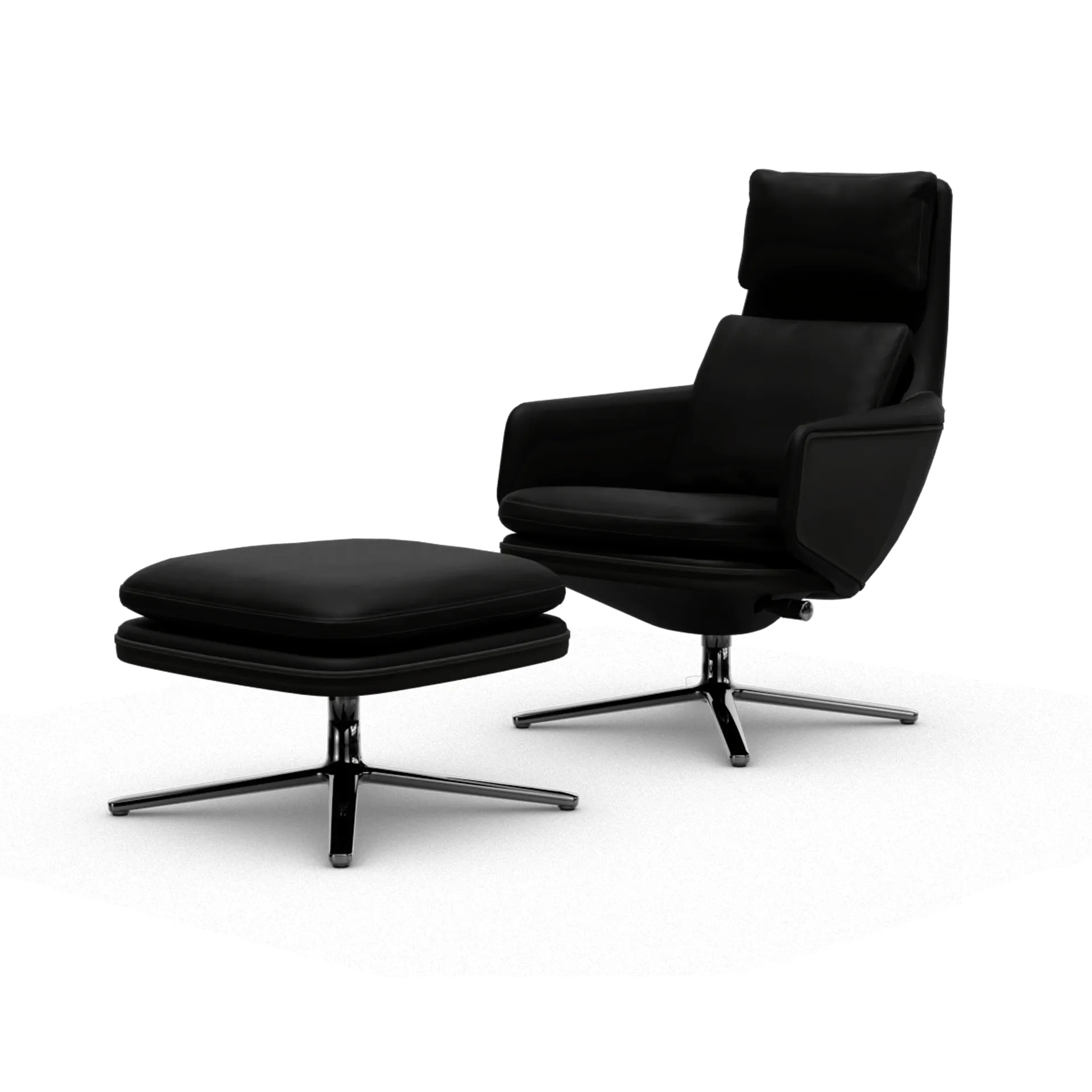 Grand Relax fåtölj + fotpall Leather premium F 66 nero-aluminium Vitra