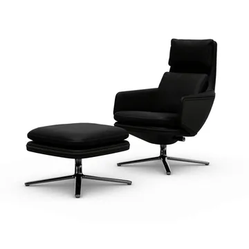 Grand Relax fåtölj + fotpall Leather premium F 66 nero-aluminium - Vitra
