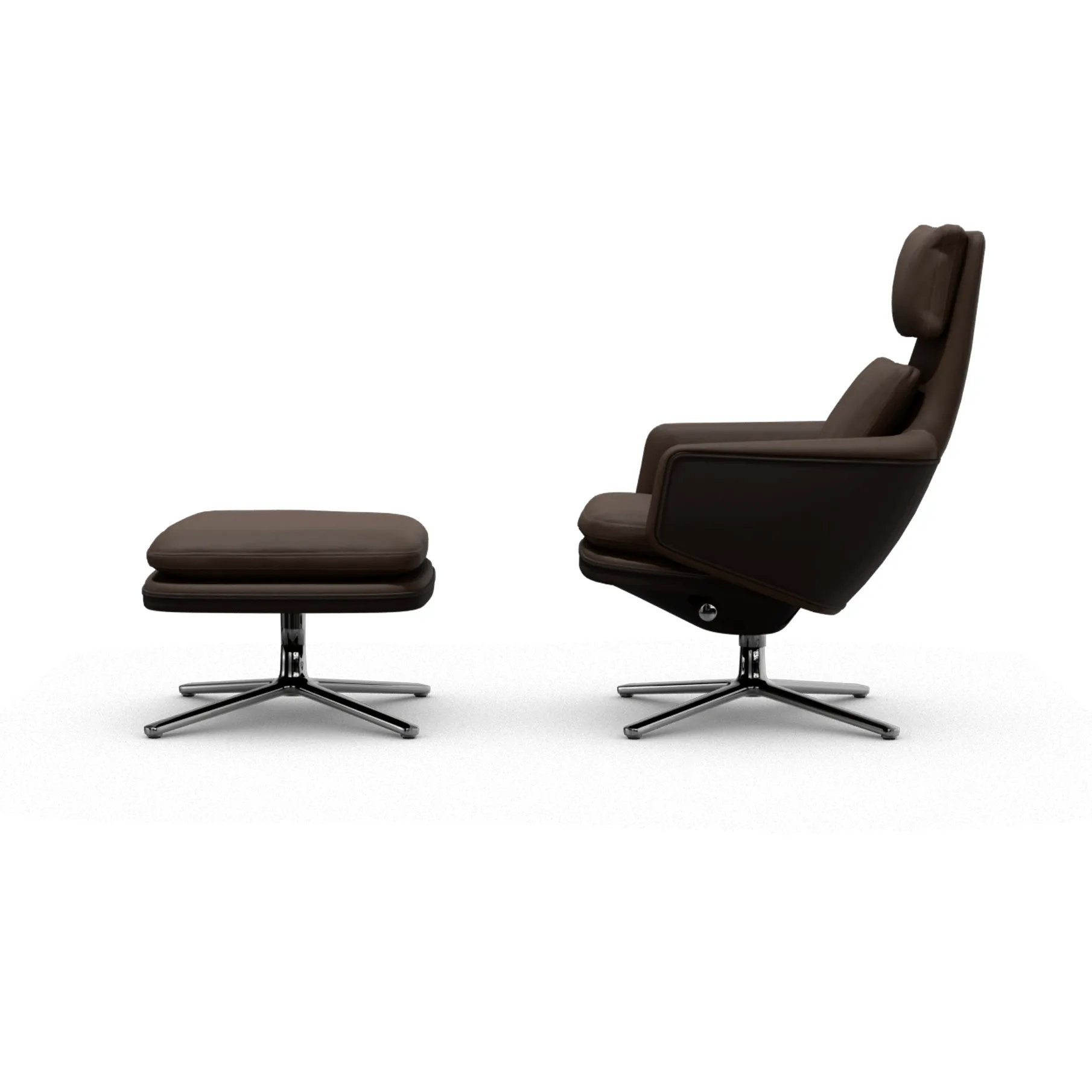 Grand Relax fåtölj + fotpall Leather premium F 68 chocolate-aluminium Vitra