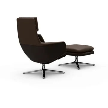 Grand Relax fåtölj + fotpall Leather premium F 68 chocolate-aluminium - Vitra