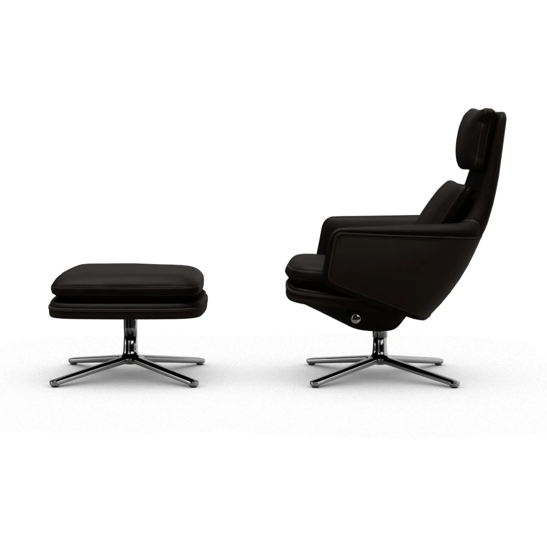 Grand Relax fåtölj + fotpall Leather premium F 69 marron-aluminium Vitra