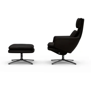 Grand Relax fåtölj + fotpall Leather premium F 69 marron-aluminium - Vitra