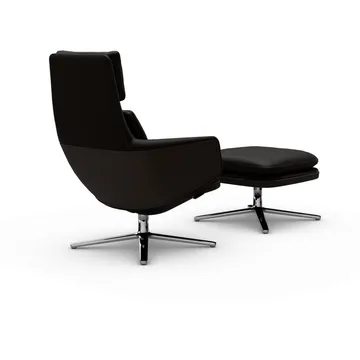 Grand Relax fåtölj + fotpall Leather premium F 69 marron-aluminium - Vitra