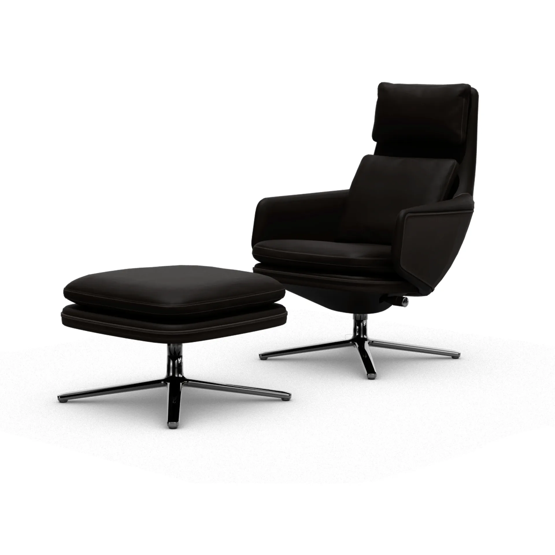 Grand Relax fåtölj + fotpall Leather premium F 69 marron-aluminium Vitra
