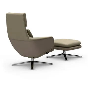 Grand Relax fåtölj + fotpall Leather premium F 71 sand-aluminium - Vitra