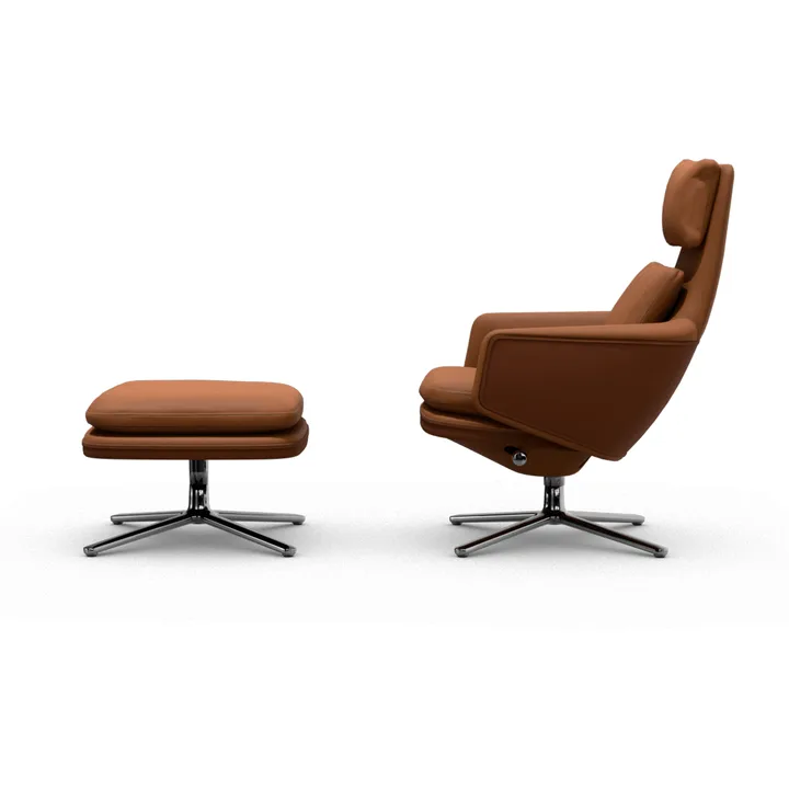 Grand Relax fåtölj + fotpall Leather premium F 97 cognac-aluminium - Vitra