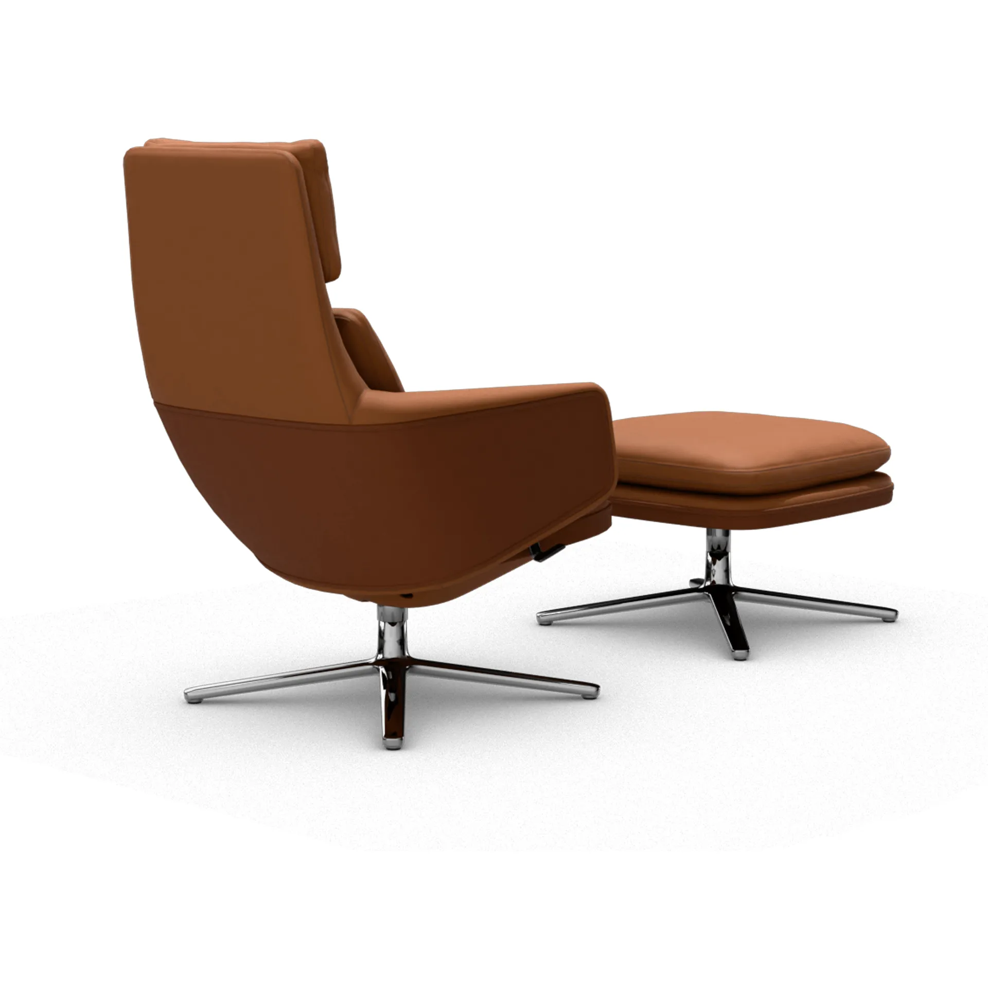 Grand Relax fåtölj + fotpall Leather premium F 97 cognac-aluminium Vitra