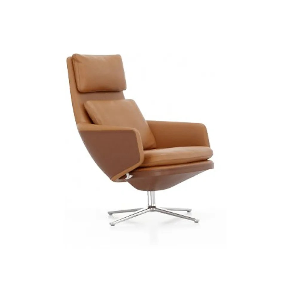 Grand Relax fåtölj Leather premium F, 97 cognac-aluminium Vitra