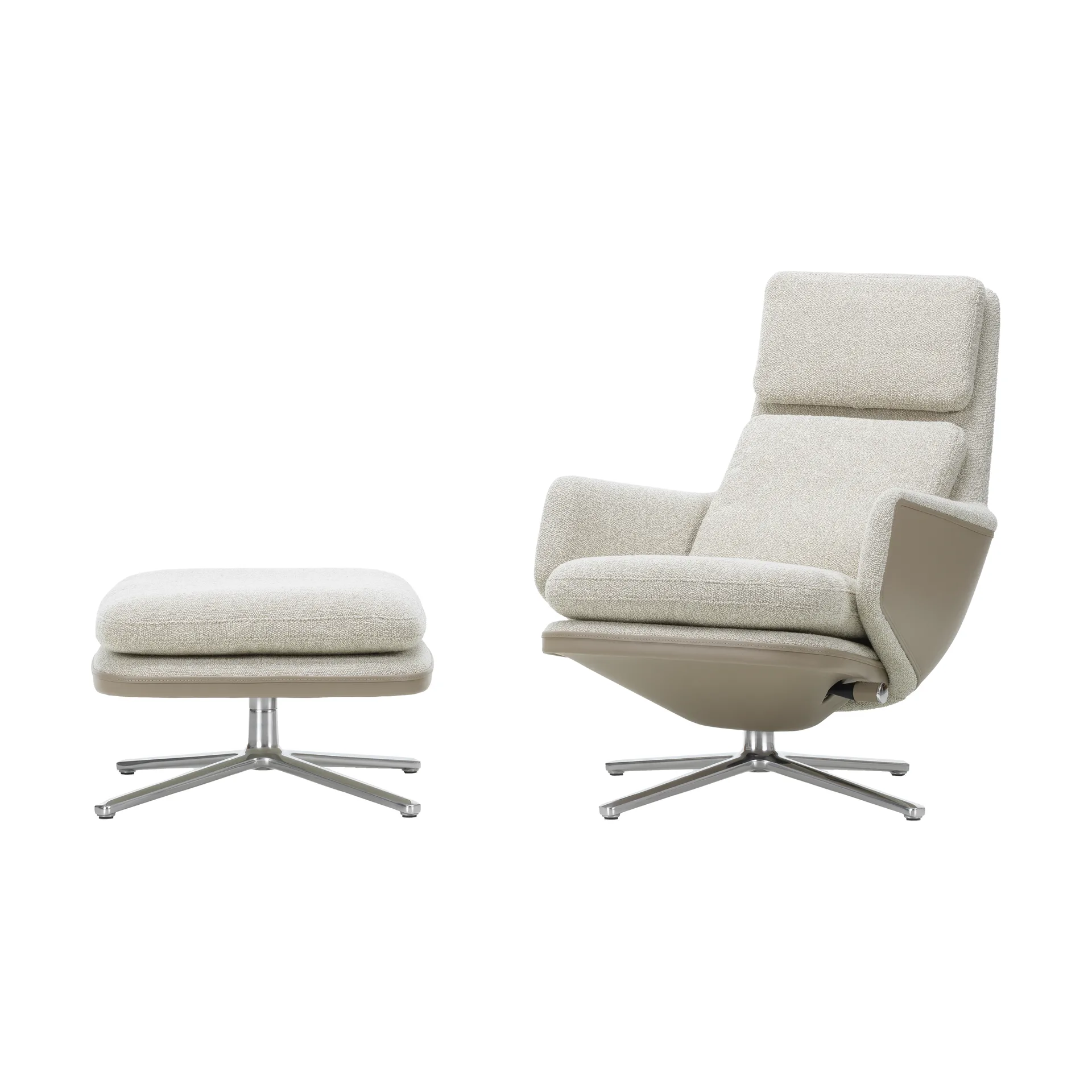 Grand Relax Low fåtölj & ottoman aluminiumstativ, Nubia cream/sand-Forte sand Vitra