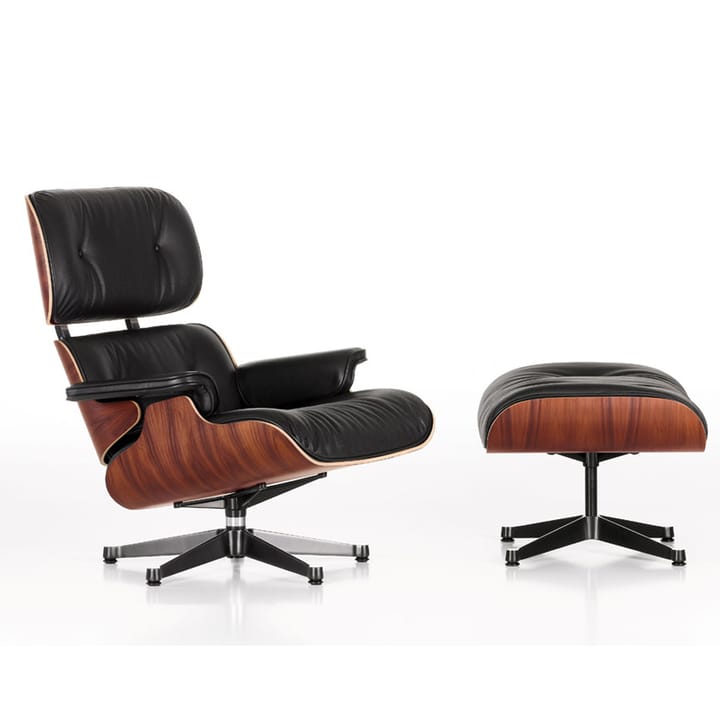 Lounge Chair Ottoman Leather premium F, 72 snow-white walnut-polished Vitra