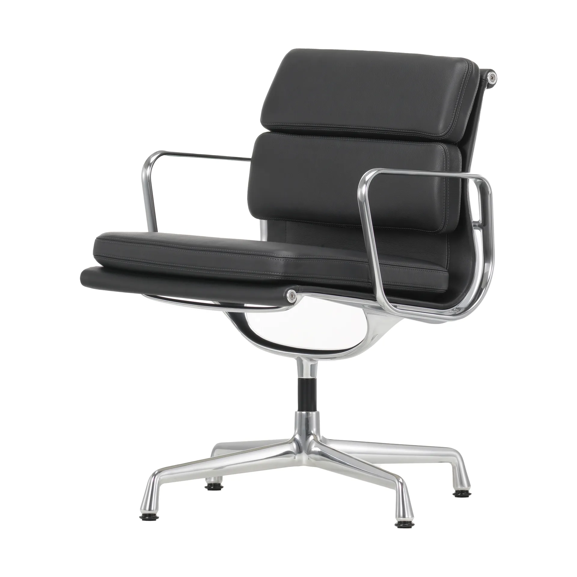 Soft Pad Chair EA 208 classic height polerat krom, Läder L50 Nero (filttassar) Vitra