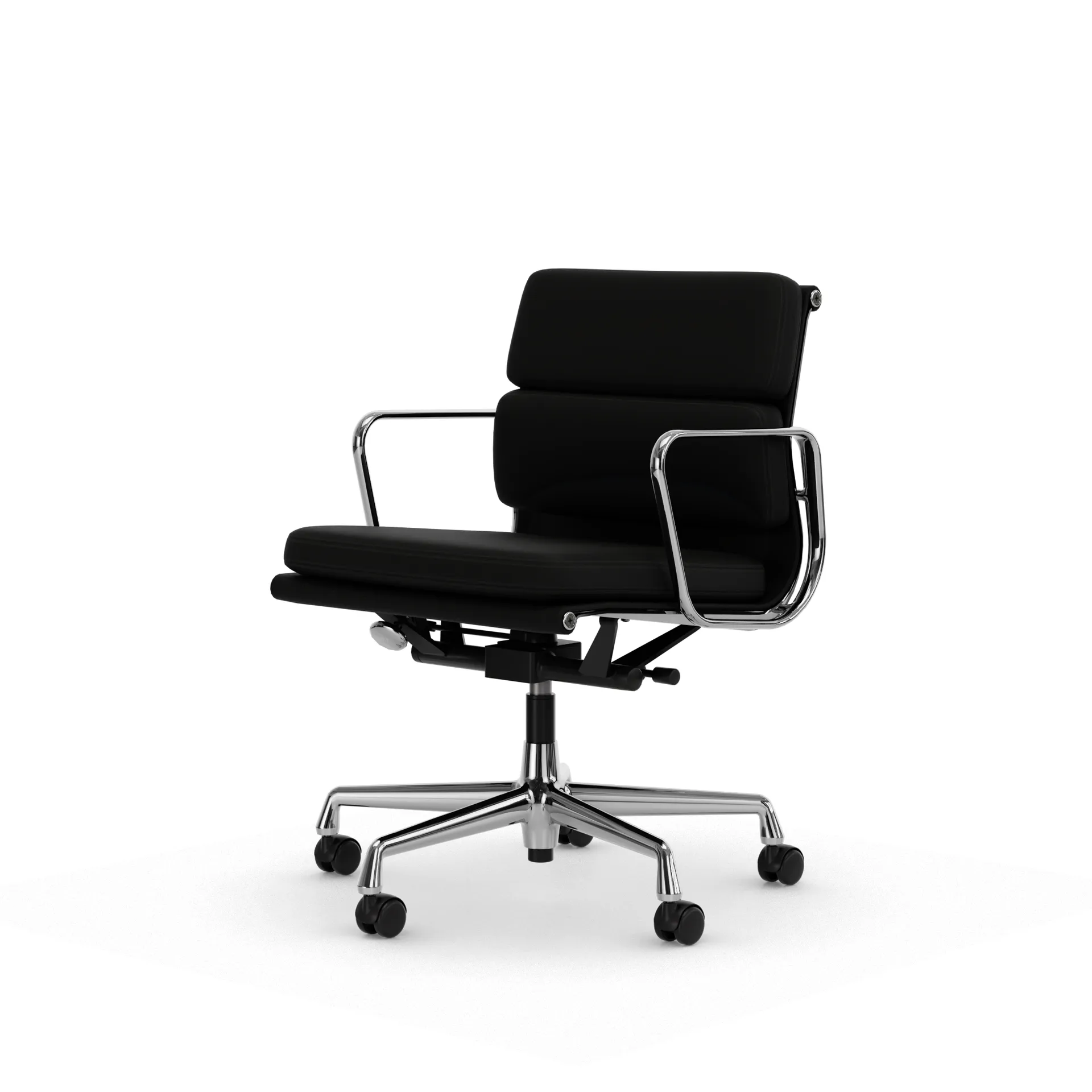 Soft Pad Chair EA 217 polerat kromstativ, Läder premium F L50 Nero Vitra