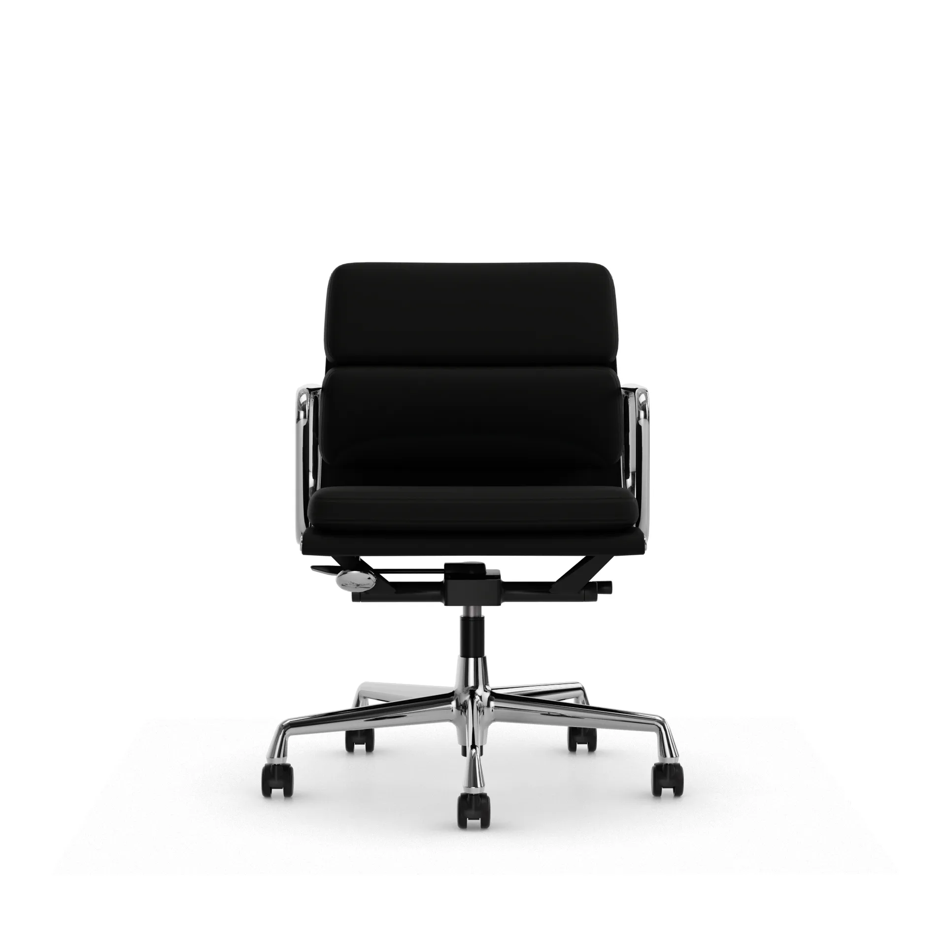 Soft Pad Chair EA 217 polerat kromstativ, Läder premium F L50 Nero Vitra