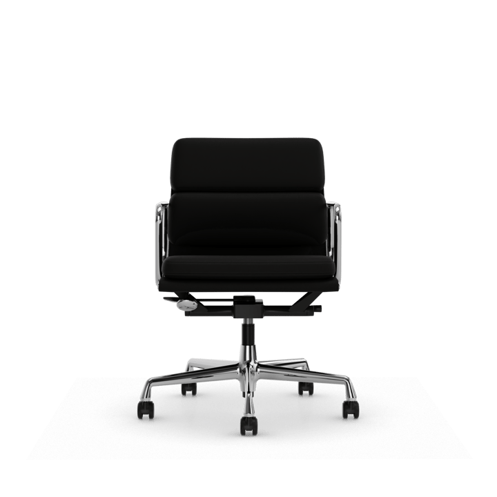 Soft Pad Chair EA 217 polerat kromstativ, Läder premium F L50 Nero Vitra