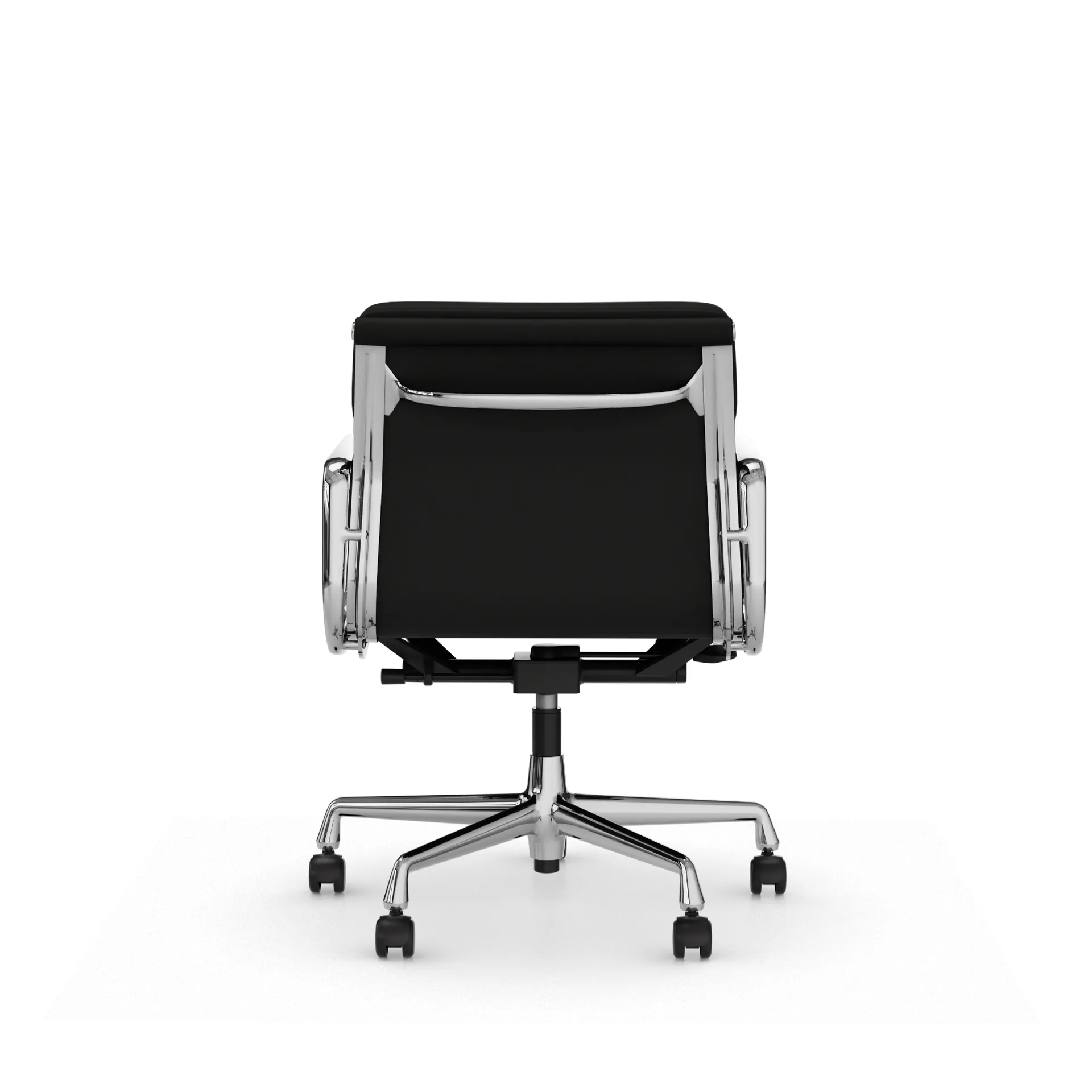 Soft Pad Chair EA 217 polerat kromstativ, Läder premium F L50 Nero Vitra