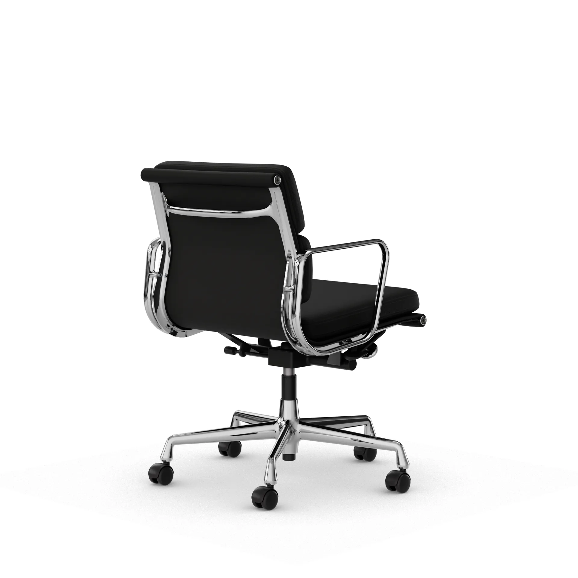 Soft Pad Chair EA 217 polerat kromstativ, Läder premium F L50 Nero Vitra
