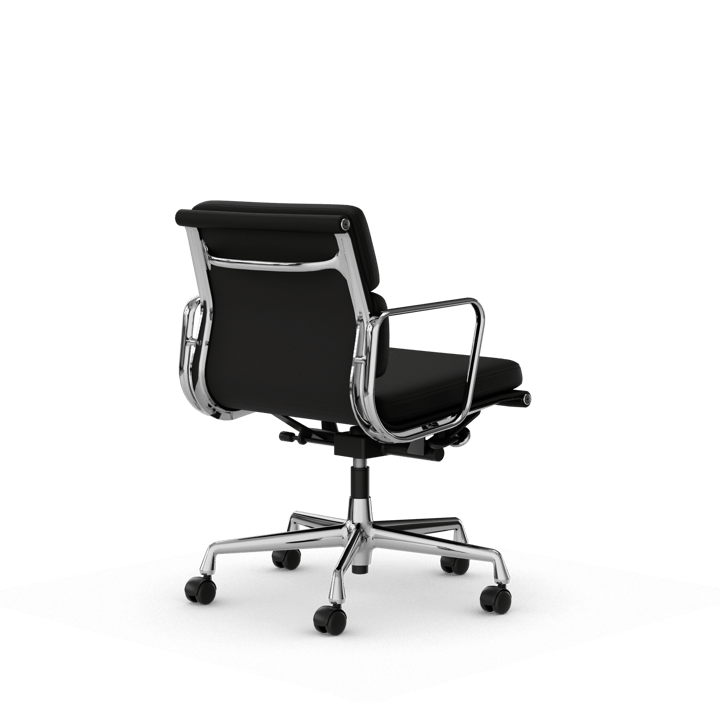 Soft Pad Chair EA 217 polerat kromstativ, Läder premium F L50 Nero Vitra